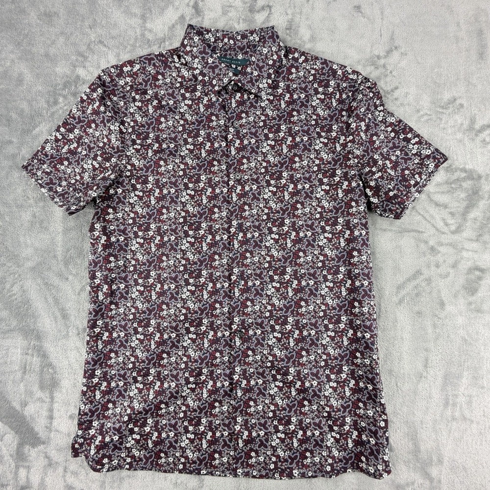 Perry Ellis Men's S Slim Fit Floral Paisley Short Sleeve Button Down Shirt